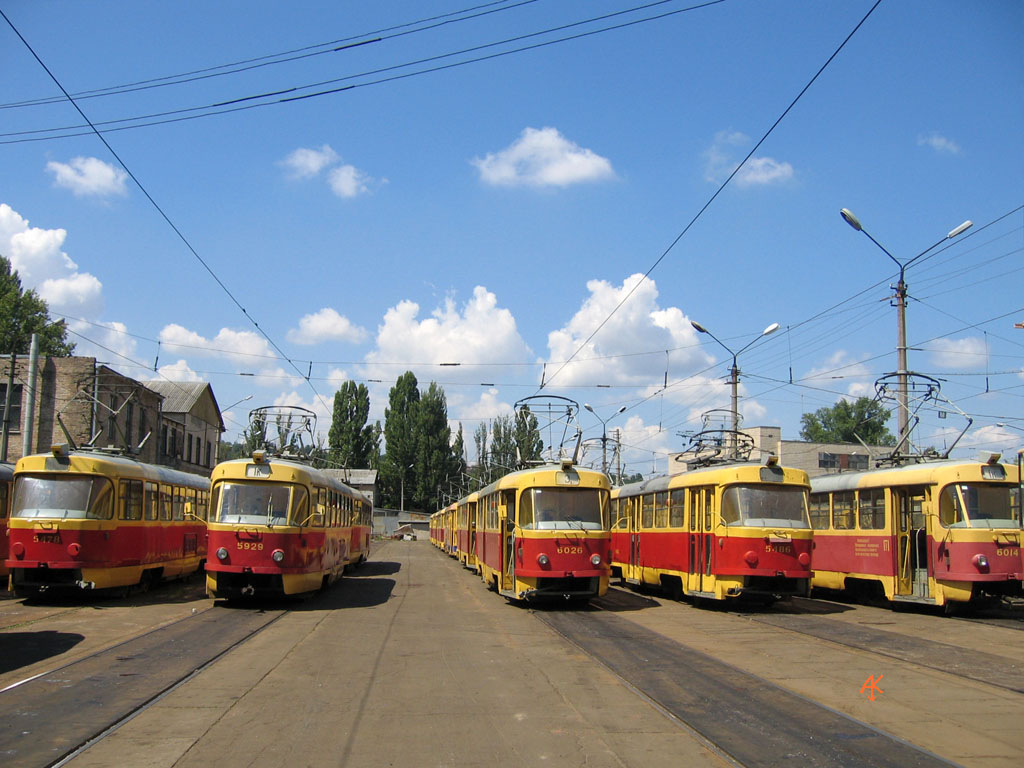 Kyiv, Tatra T3SU № 5929; Kyiv, Tatra T3SU № 6026; Kyiv — Tramway depots: Shevchenko. Old yard at Gorkogo (Antonovycha) str.