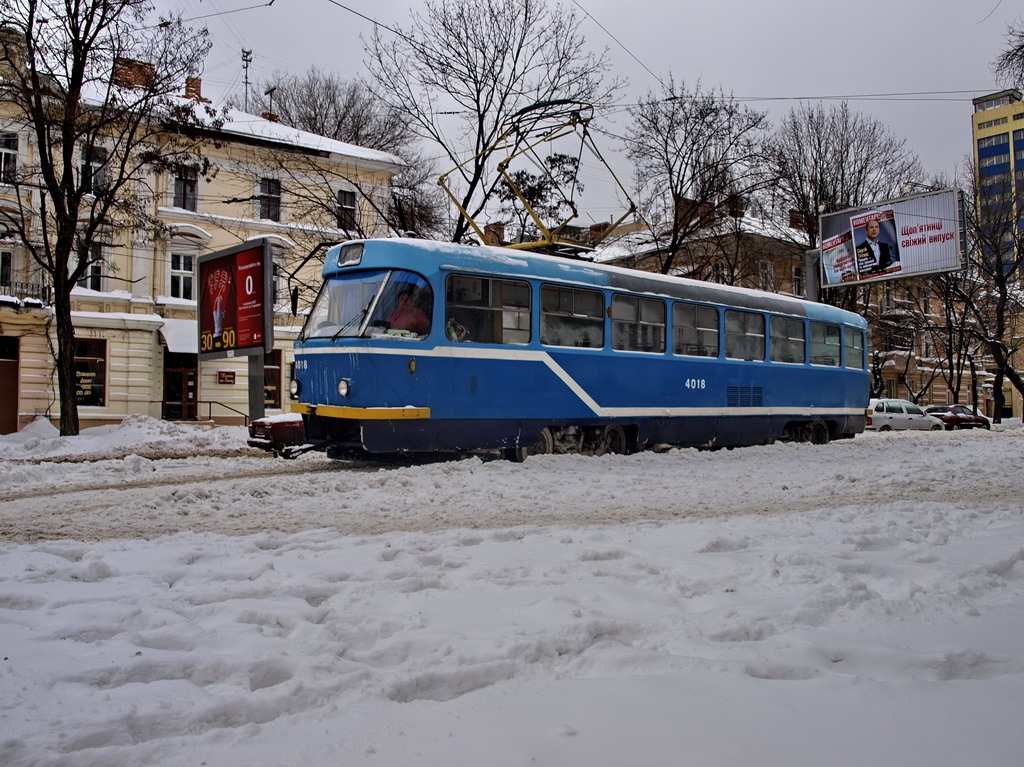 Odesa, Tatra T3R.P nr. 4018; Odesa — 15.12.2009 — Snowfall and Its Aftermath