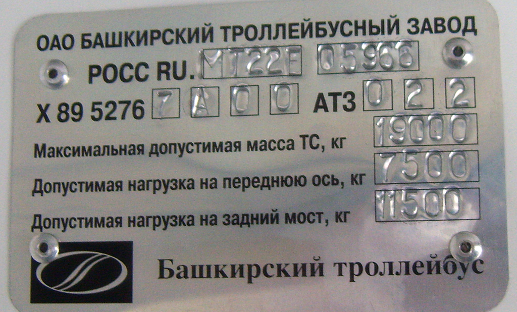 Ufa, BTZ-52767A Nr. 1039; Ufa — Nameplates