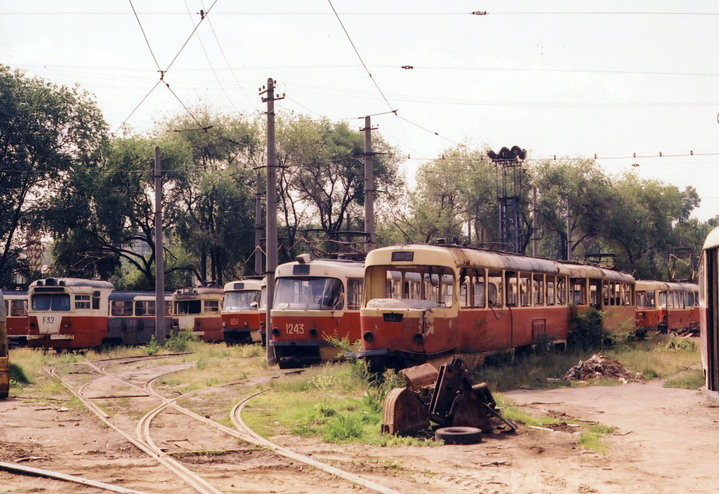 Dnipro, Tatra T3SU N°. 1243; Dnipro, Tatra T3SU (2-door) N°. 1151; Dnipro, MTV-82 N°. Г-32; Dnipro — Old photos: Shots by foreign photographers; Dnipro — Tram depots