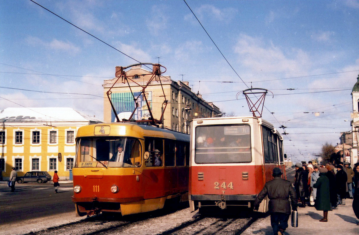 Tver, 71-605A № 244; Tver, Tatra T3SU № 111; Tver — Tver streetcar in the 1990s.