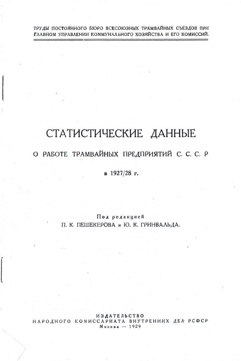 Statistical data on the work of the tram enterprises of the USSR in 1927/28