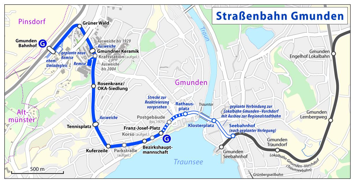 Gmunden - Vorchdorf - Lambach — Gmunden Strassenbahn — Traunseebahn Connector Construction; Gmunden - Vorchdorf - Lambach — Maps