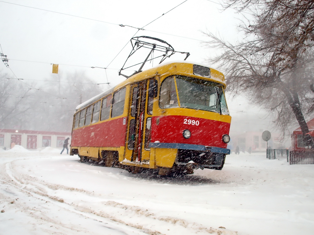 Odesa, Tatra T3SU (2-door) № 2990; Odesa — 27.12–30.12.2014 — Snowfall and Its Aftermath