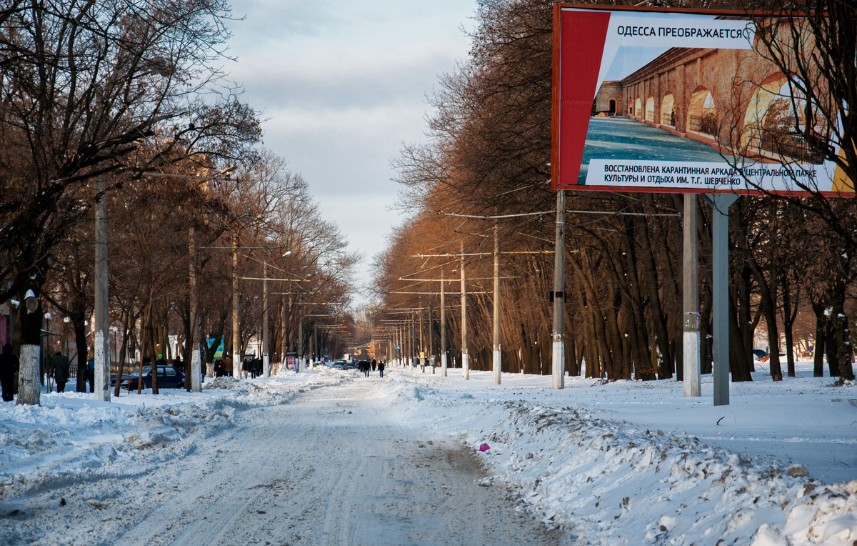 Одесса — 27.12–30.12.2014 — Снегопад и его последствия; Одесса — Трамвайные линии; Одесса — Трамвайные линии: Большой Фонтан; Одесса — Троллейбусные линии