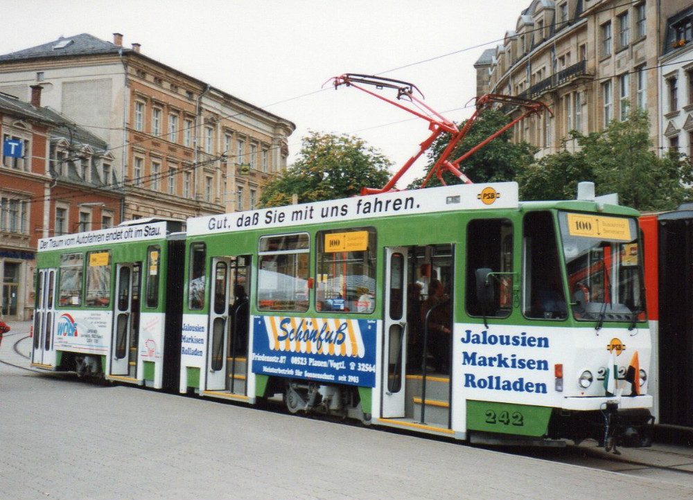 Plauen, Tatra KT4DM Nr 242; Plauen — Anniversary: 100 years of Plauen tramway (18.09.1994) • Jubiläum: 100 Jahre Straßenbahn Plauen (18.09.1994)