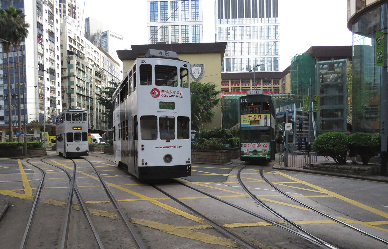 Hong Kong, Hong Kong Tramways VII № 11; Hong Kong, Hong Kong Tramways VI № 48; Hong Kong, Hong Kong Tramways V № 120; Hong Kong — Hong Kong Tramways — Tram Lines and Infrustructure