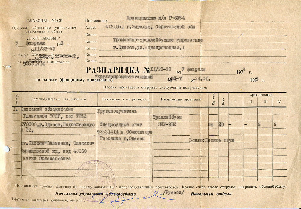 Одесса — Документы