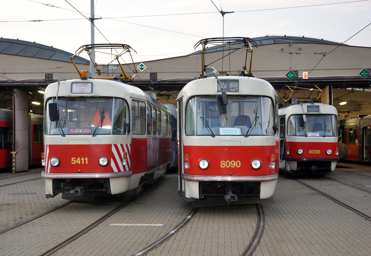 Prague, Tatra T3M # 5411; Prague, Tatra T3M # 8090; Prague, Tatra T3M # 8038