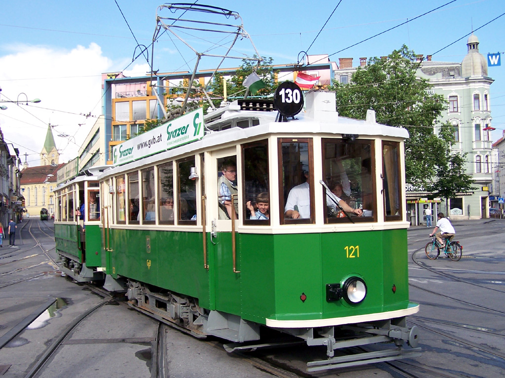 Graz, 2-axle motor car — 121; Graz — 130 Jahre Strassenbahn Graz