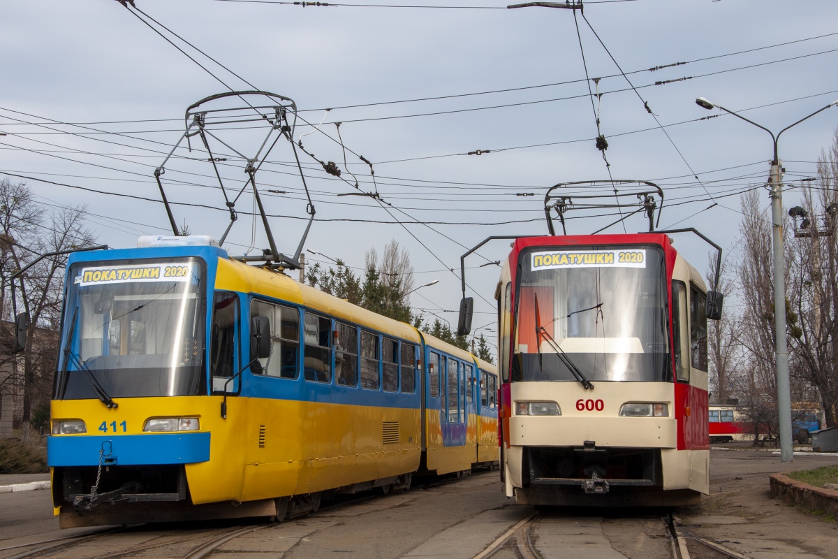 Kyjev, KT3UA č. 411; Kyjev, T3UA-3 “Kashtan” č. 600; Kyjev — Trip on trams KT3UA, К1М6 and T3UA-3 7th 07.03.2020