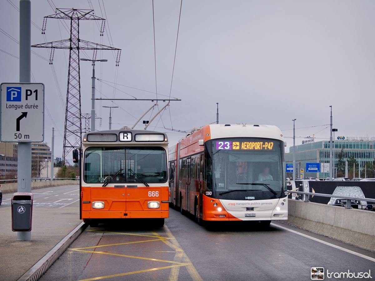 Genf, Saurer/Hess/BBC-SAAS GT 560/620-25 — 666; Genf, Hess lighTram 19 TOSA — 1280
