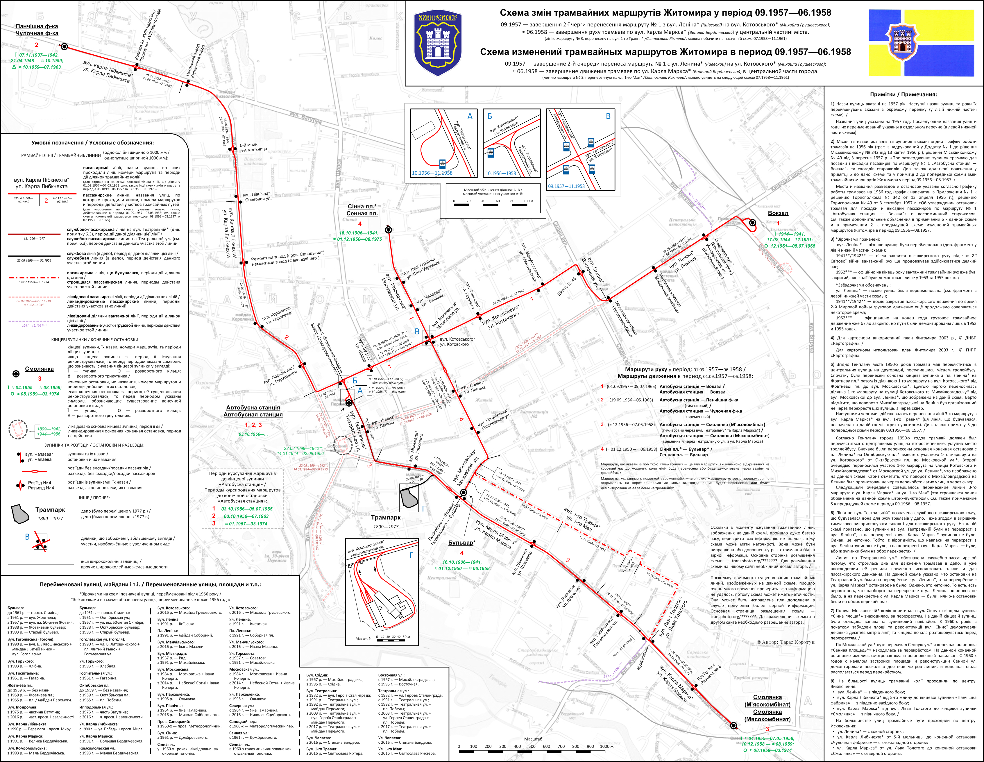 Житомир — Схемы изменений трамвайной сети в период 1899—1975 гг.