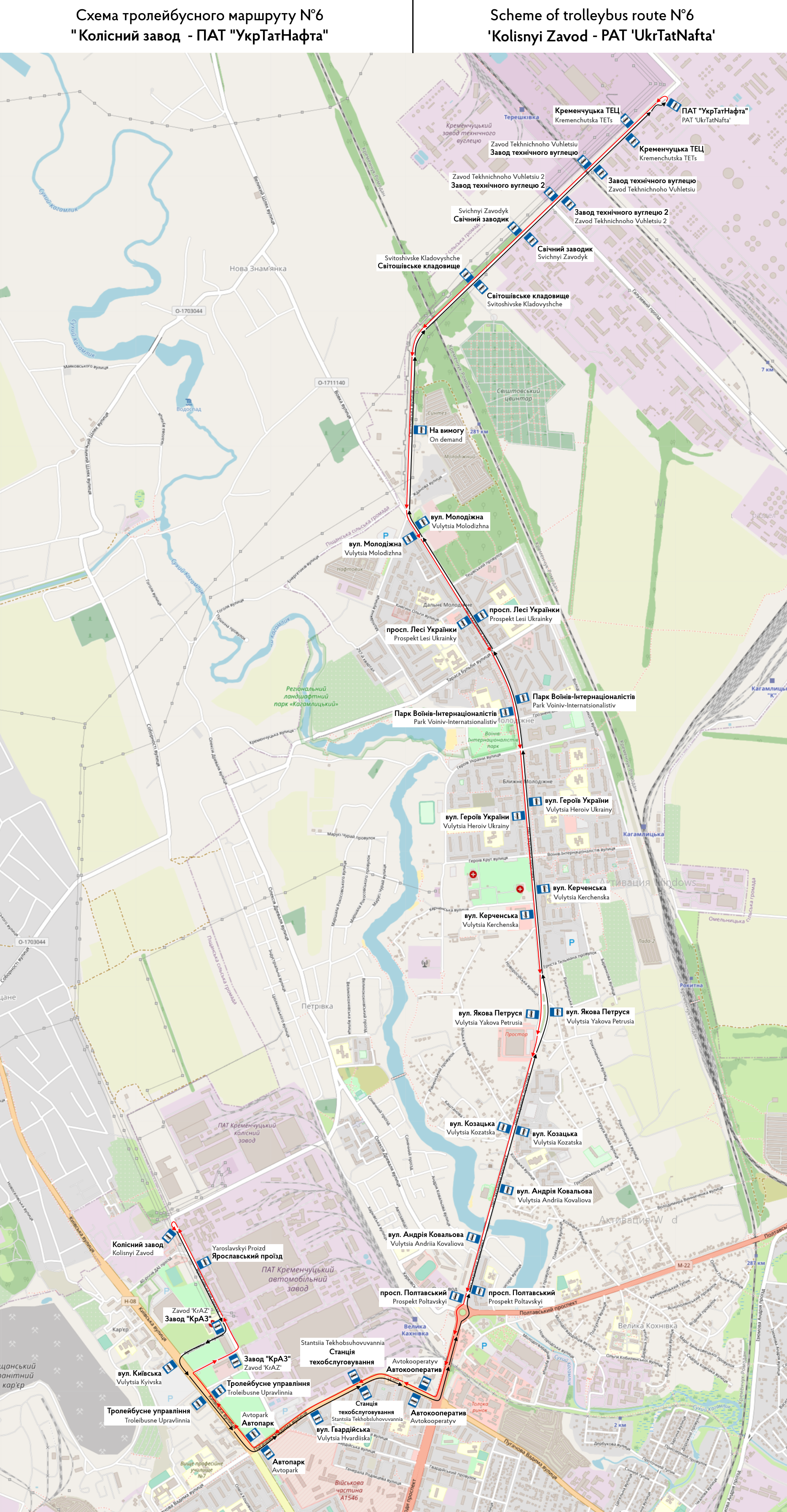 Kremenchuk — Individual Route Maps; Maps made with OpenStreetMap