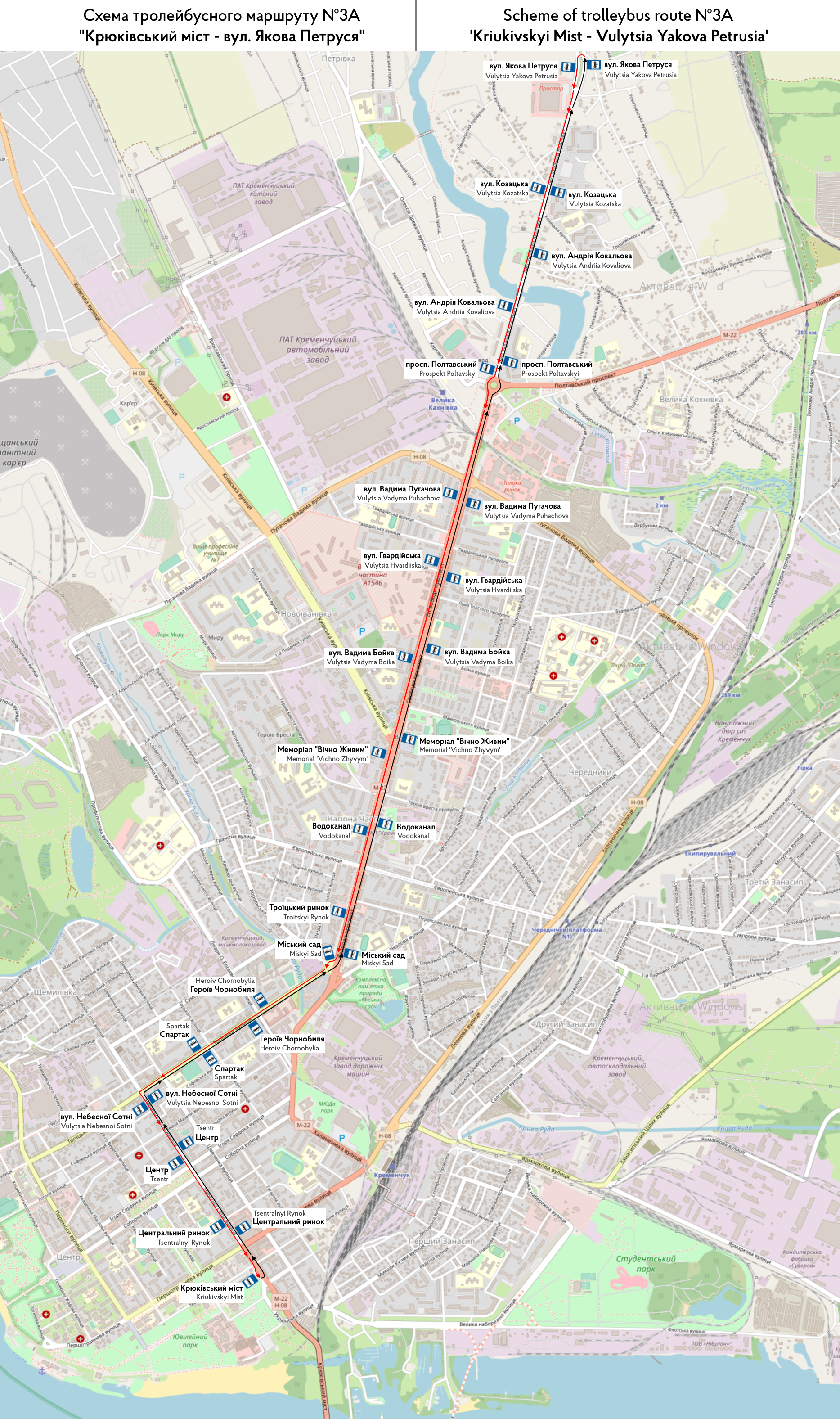 Карты, созданные с использованием OpenStreetMap; Крамянчук — Схемы отдельных маршрутов