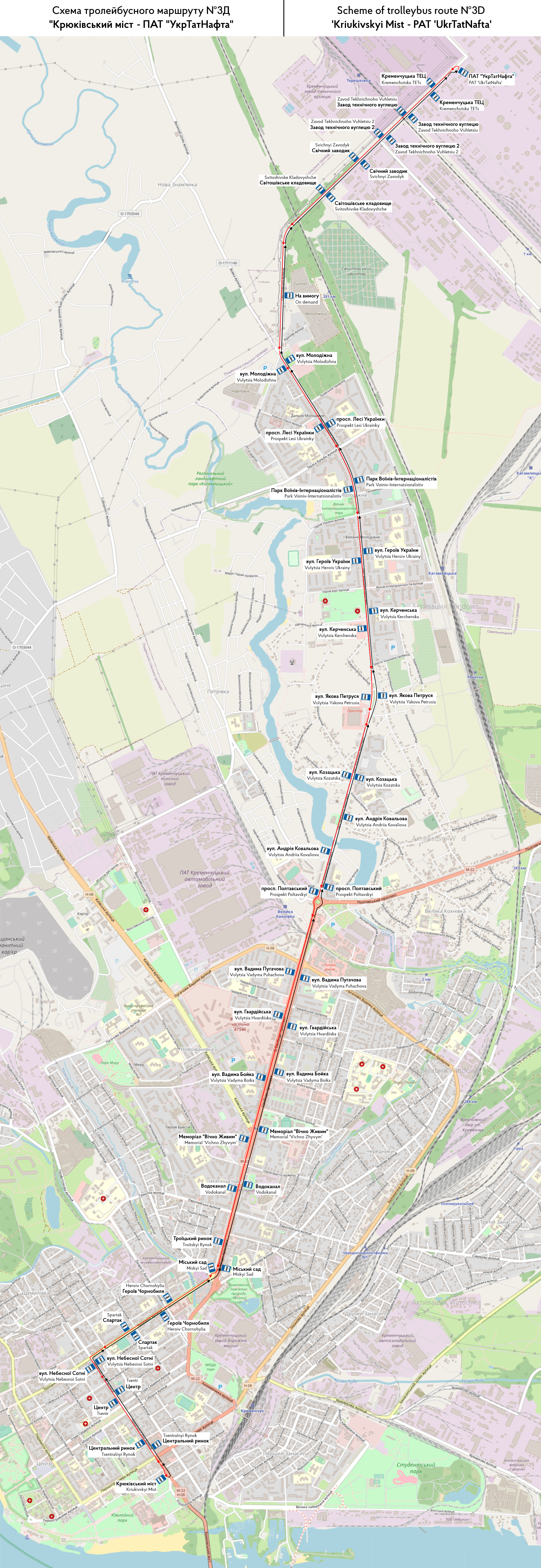 Kremenchuk — Individual Route Maps; Maps made with OpenStreetMap