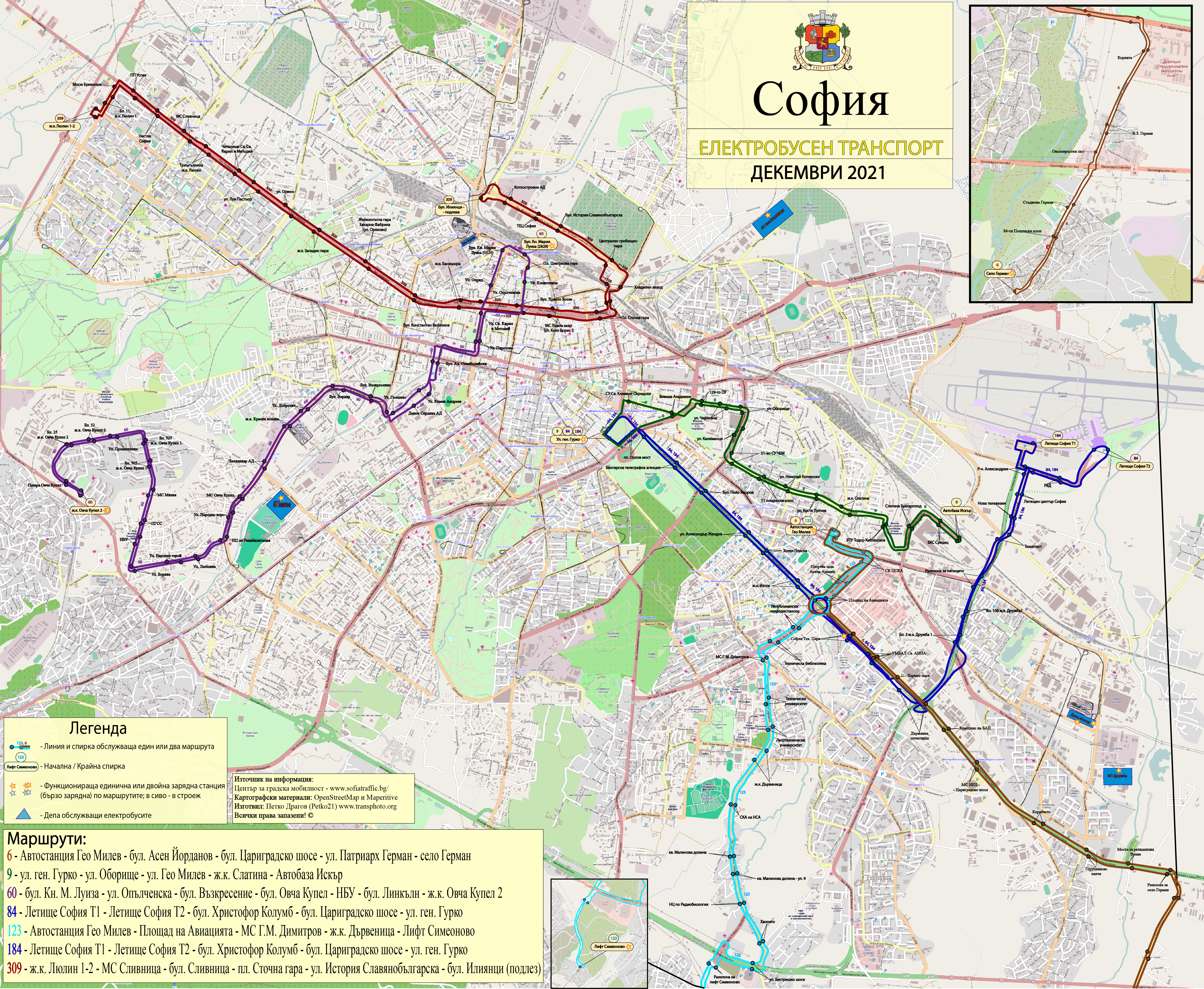 София — Карты и схемы электробусных маршрутов; Карты, созданные с использованием OpenStreetMap
