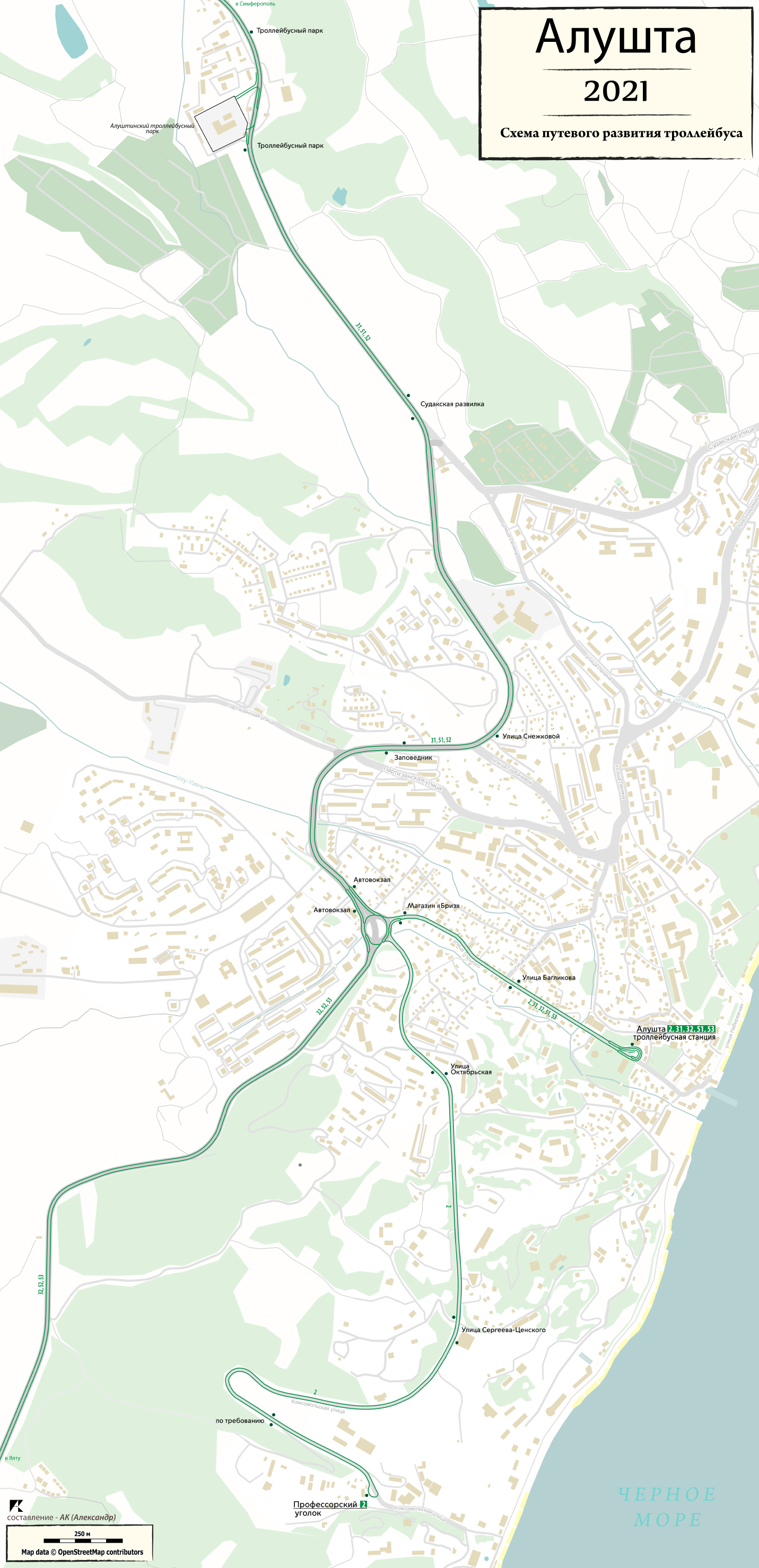 Карты, созданные с использованием OpenStreetMap; Крымский троллейбус — Схемы и расписания