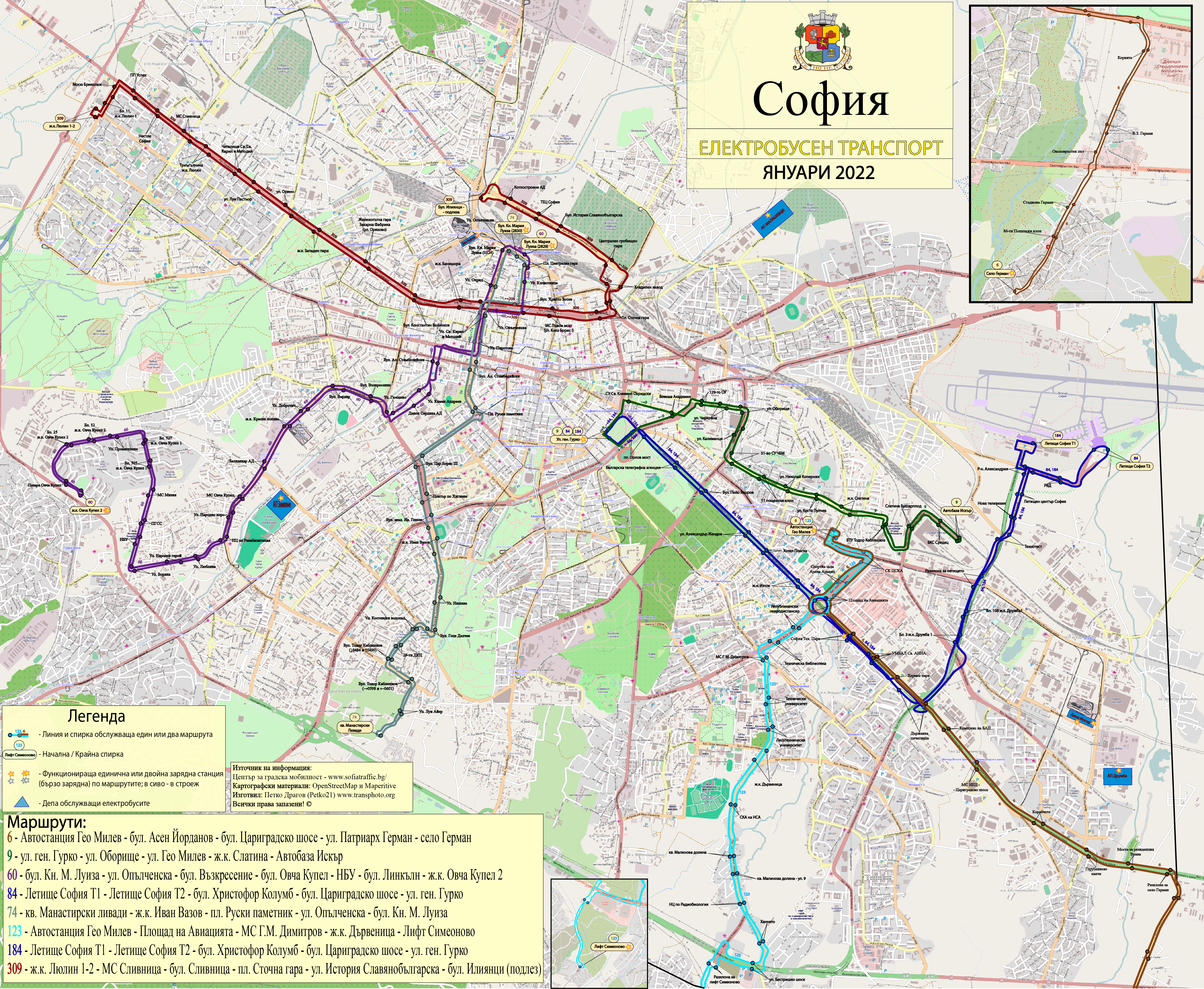 Софія — Карты и схемы электробусных маршрутов; Карты, созданные с использованием OpenStreetMap