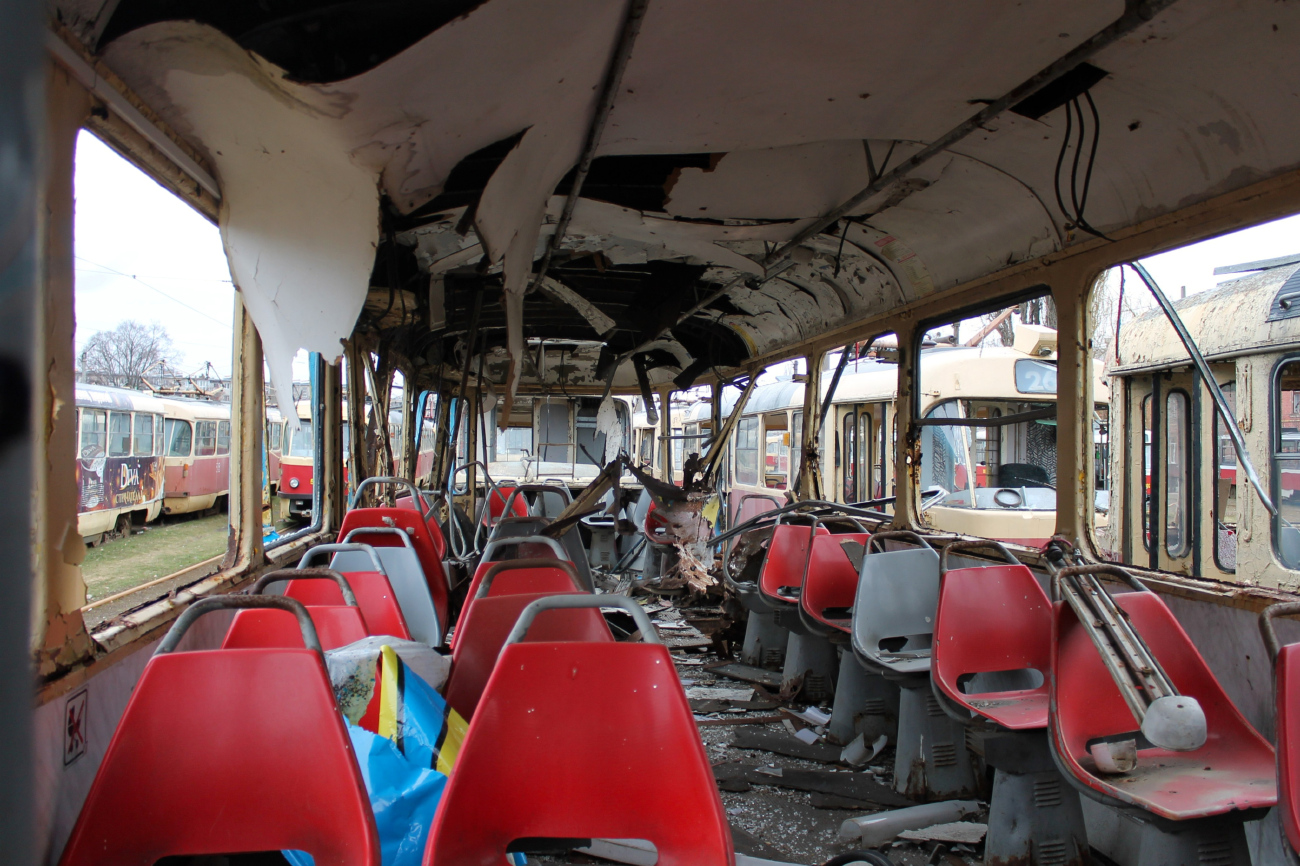 Harkov, Tatra T3SU — 695; Harkov — Aftermath of Bombardments of Saltovskoe Tram Depot; Harkov — Aftermath of Military Action from 02.2022
