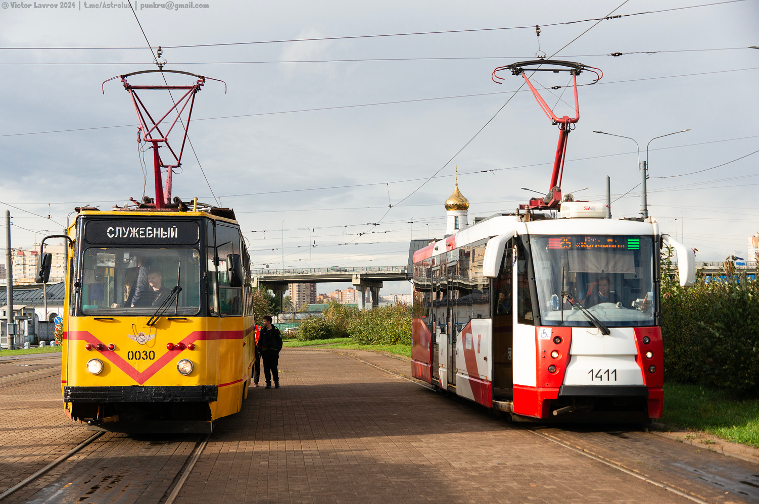 Saint-Petersburg, PR (18M) № 0030; Saint-Petersburg, 71-153 (LM-2008) № 1411; Saint-Petersburg — Registered trip by tram PR-18M № 0030 — 28.09.2024